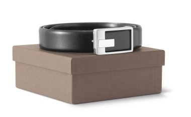 Man's leather belt with a box clipart