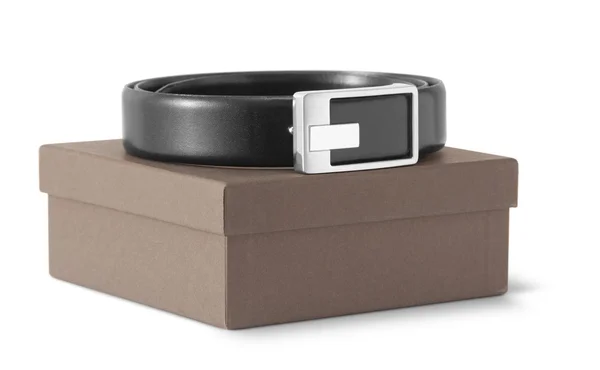 Man's leather belt with a box — Stock Photo, Image