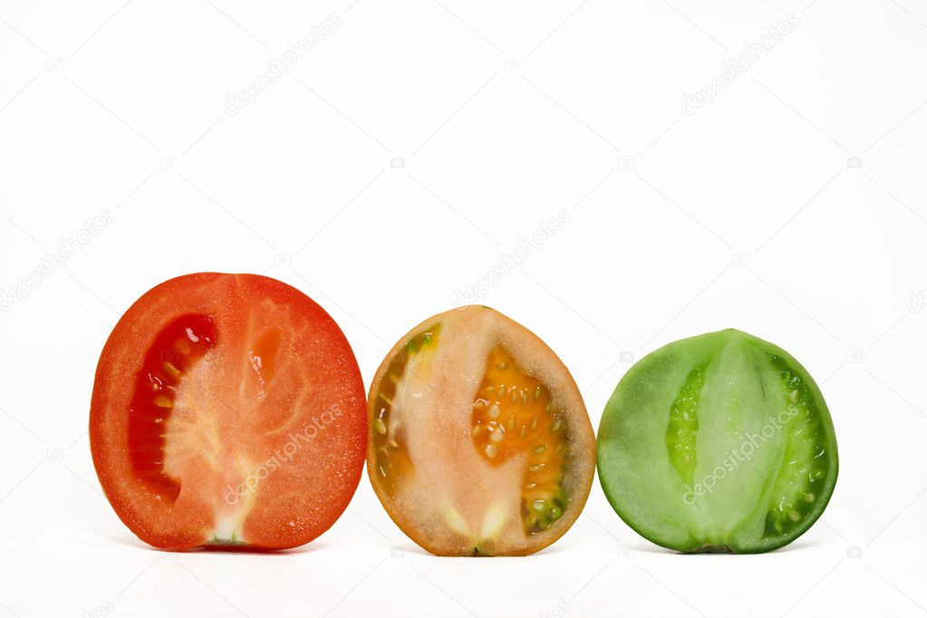 Stages of maturing of a tomato