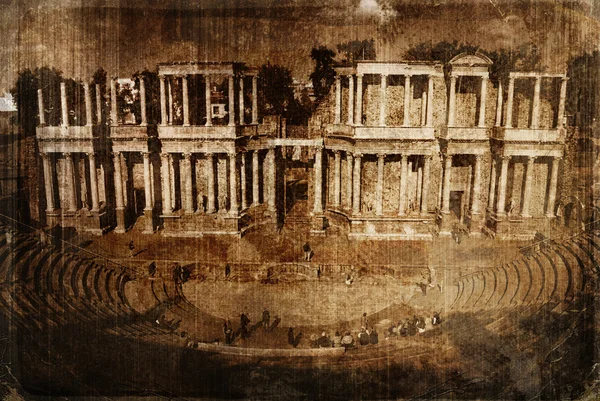 stock image Roman amphitheater of Merida, Spain (old style)