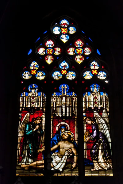 The mosaic window in cathedral of Saint-Jean, Lyon, France. — Stock Photo, Image