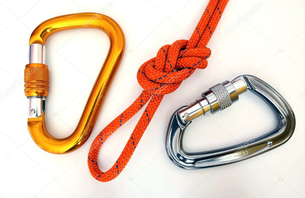 Climbing equipment - carabiners and knot