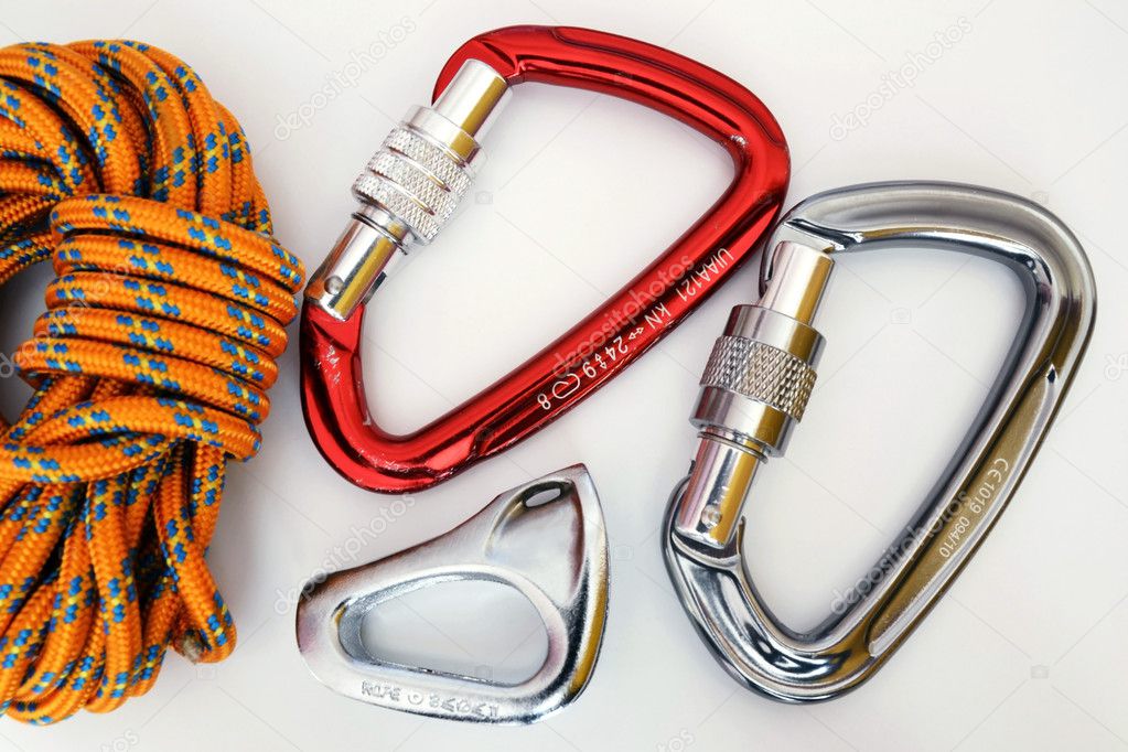 Climbing equipment - carabiners and rope