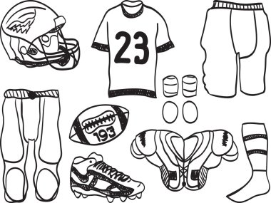 American Footbal Equipment - hand-drawn illustration clipart