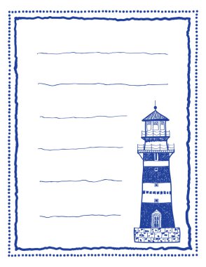 Writing paper or letter paper with lighthouse clipart