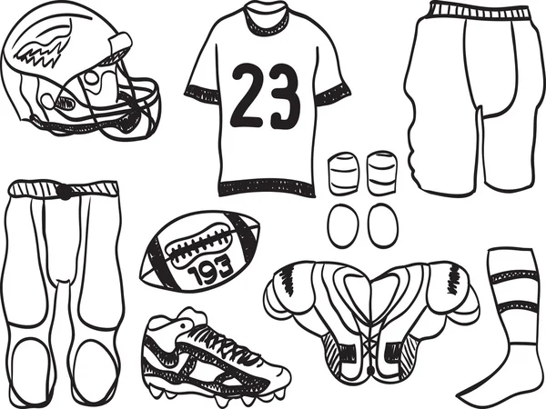 Americký fotbal zařízení - ručně kreslené ilustrace — Stockový vektor