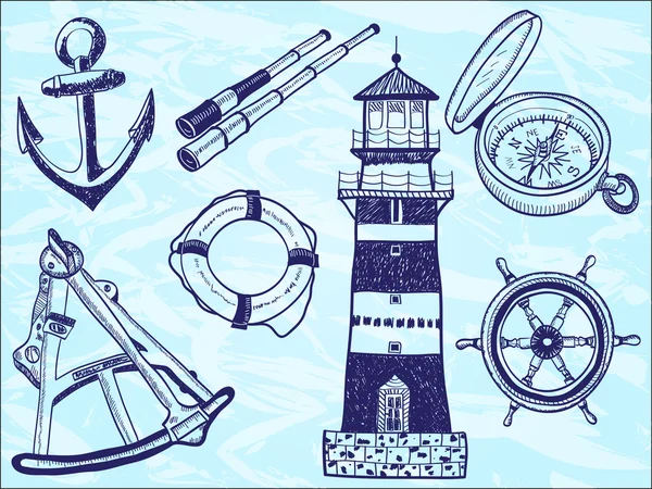 航海集合-手绘插图 — 图库矢量图片