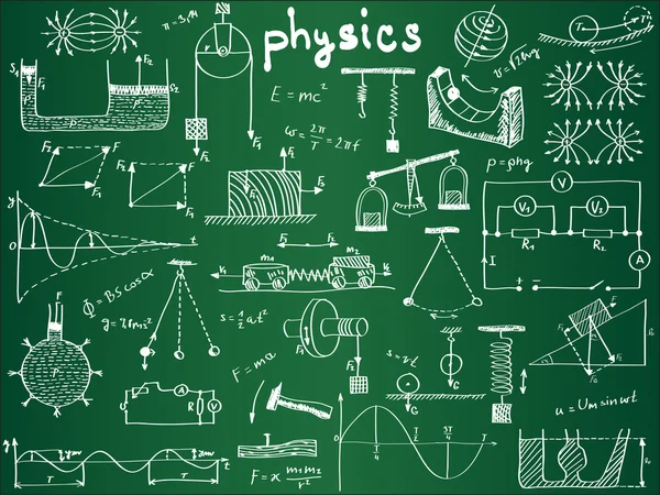 Fórmulas físicas y fenómenos en el consejo escolar — Vector de stock