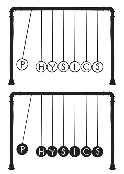 Fyzika - Newtonova kolébka s písmeny na míčky — Stockový vektor
