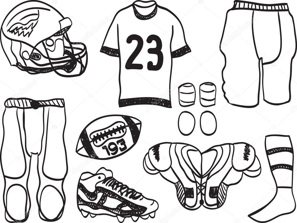 American Footbal Equipment - hand-drawn illustration