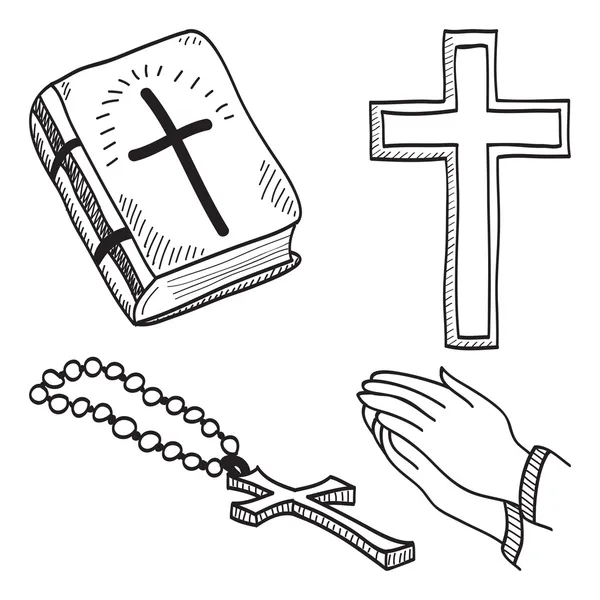 Χριστιανικά σύμβολα χέρι διελκυνθεί εικονογράφηση — Διανυσματικό Αρχείο