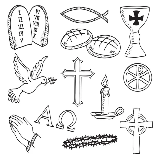Illustration de symboles chrétiens dessinés à la main — Image vectorielle