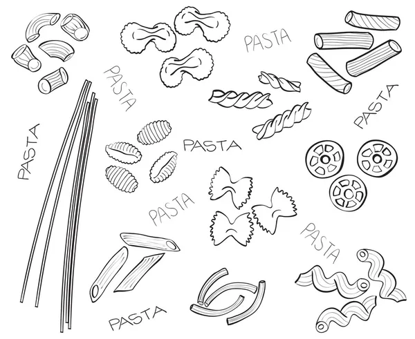 Tipos de pasta - ilustración dibujada a mano — Vector de stock