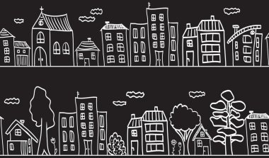 Illustration of houses and buildings - seamless pattern clipart