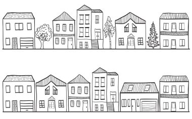 Illustration of houses and trees - background pattern clipart