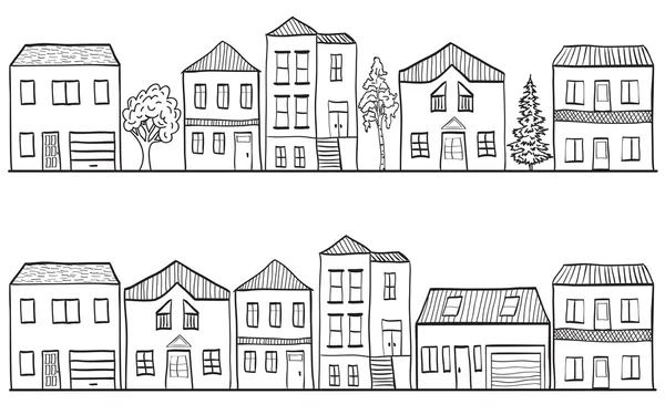 Ilustración de casas y árboles - patrón de fondo — Vector de stock