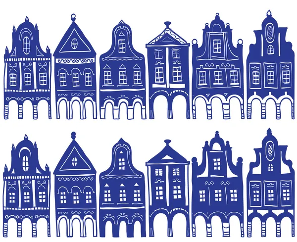 Illustration av gamla dekorerade byn hus — Stock vektor
