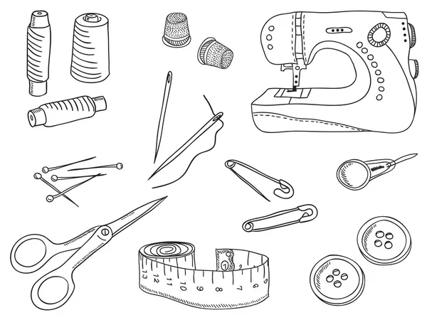 Illustration von Nähsachen und Werkzeugen — Stockvektor