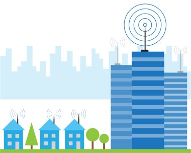 Illustration of wireless signal of internet into houses clipart