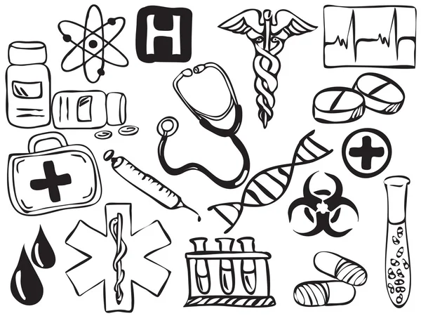 Medicin och farmaci ikoner ritning - illustration — Stock vektor