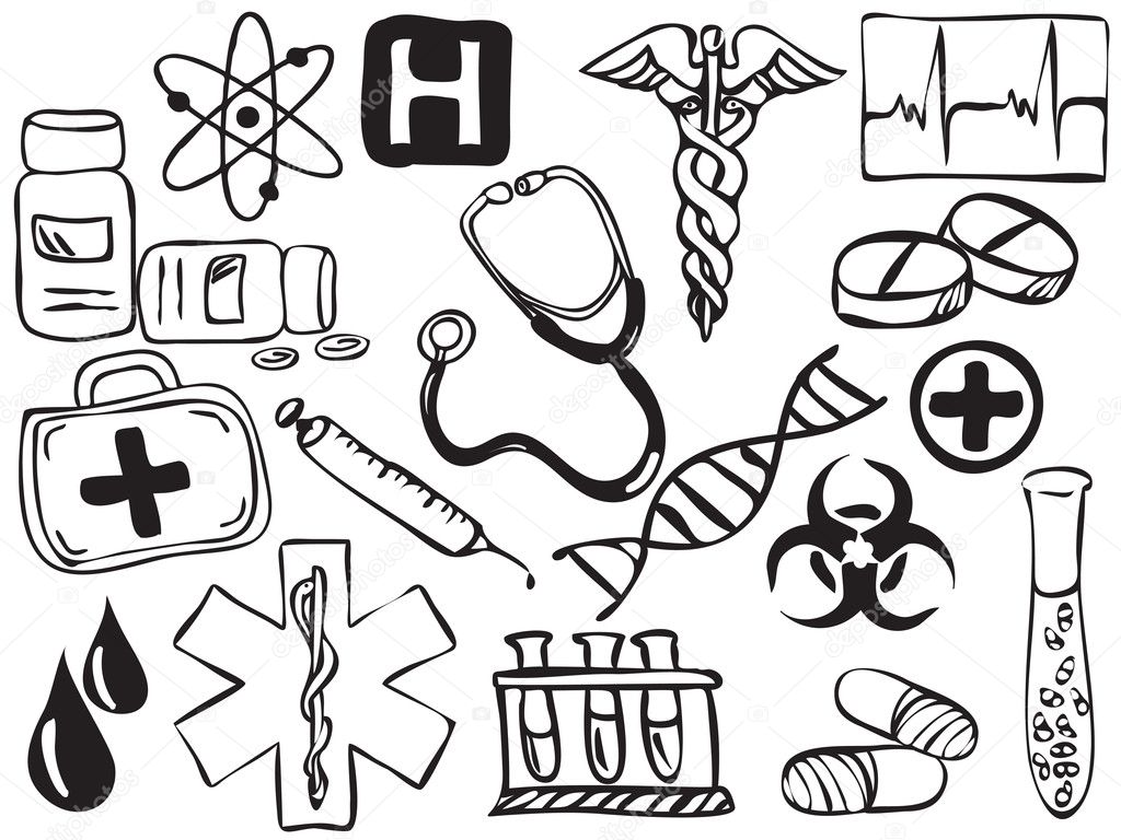 Medical and pharmacy icons drawing - illustration