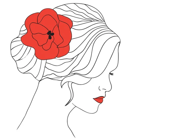 Kobieta z kwiatem we włosach — Wektor stockowy