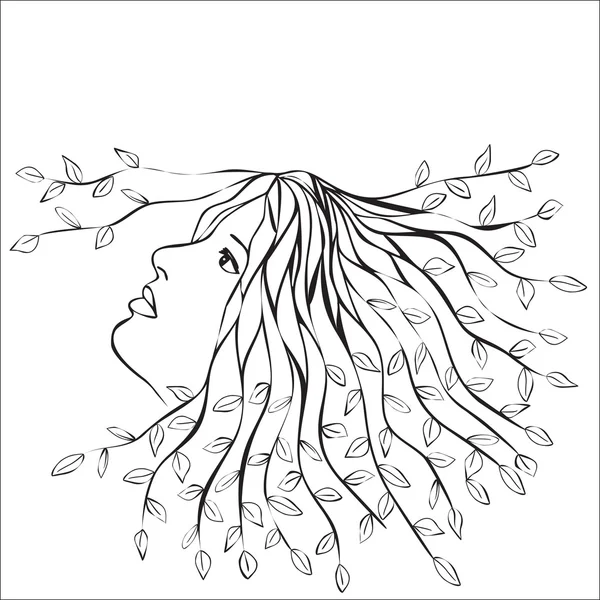 Žena s listy v vlasy - abstraktní ilustrace — Stockový vektor