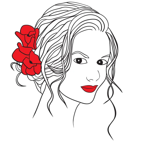 Kobieta z kwiatami w włosy — Wektor stockowy