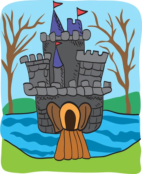 Doodle castelo conto de fadas - desenho animado colorido — Vetor de Stock
