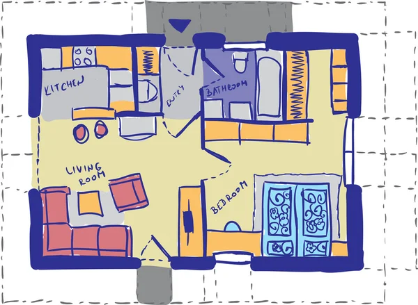 Haus Plan Doodle - architektonische Hintergrundzeichnung — Stockvektor