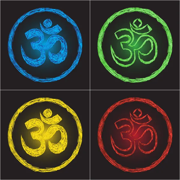 Hinduism religion gyllene symbol om på svart bakgrund - doodle — Stock vektor