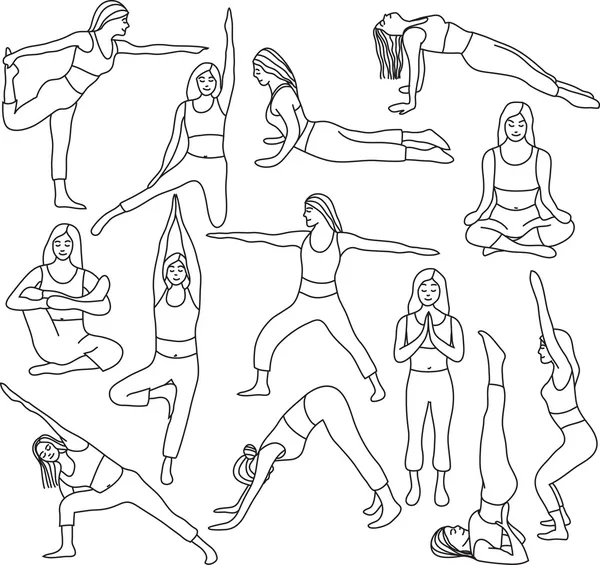 Yoga poses collection - vector — Stock Vector