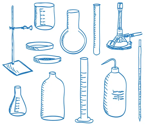Bilim labaratuar donanımları - doodle stili — Stok Vektör
