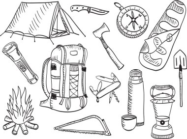 Camping set - sketch clipart