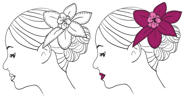 髪に花を持つ女性 — ストックベクタ