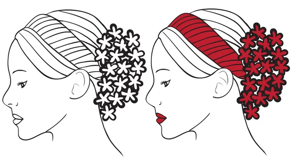 Femme avec des fleurs dans les cheveux — Image vectorielle