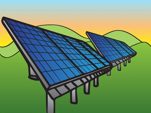 夕焼け空で太陽電池パネル — ストックベクタ