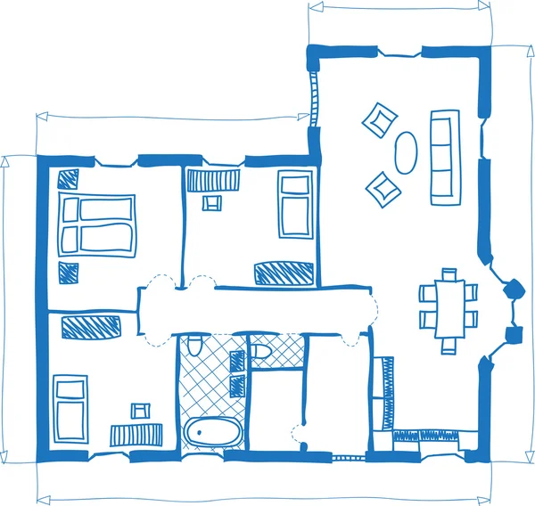 Grundriss des Hauses, Doodle-Stil — Stockvektor