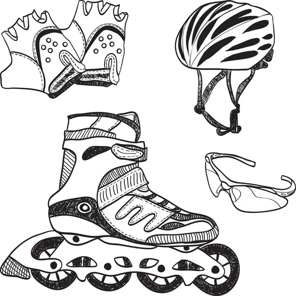 Equipo de patinaje sobre ruedas - doodle syle — Vector de stock