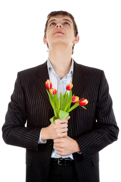 Empresario ofreciendo tulipán — Foto de Stock