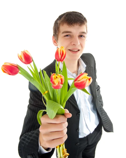 Uomo d'affari che offre tulipano — Foto Stock