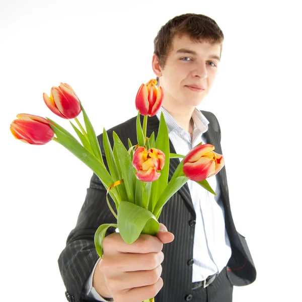 Zakenman aanbod tulip — Stockfoto
