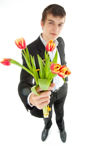 Zakenman aanbod tulip — Stockfoto