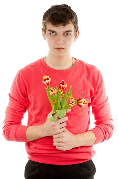 Człowiek z kwiatami — Zdjęcie stockowe