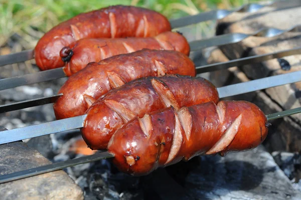Sausage on a skewer — Stock Photo, Image