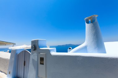 güzel beyaz bir otel fira, santorini, Yunanistan