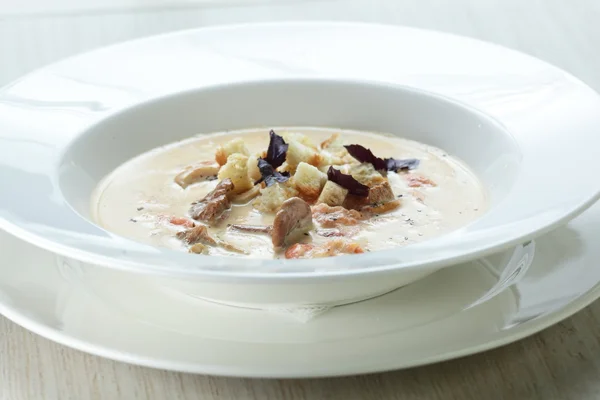 Soppa i den vita skålen — Stockfoto