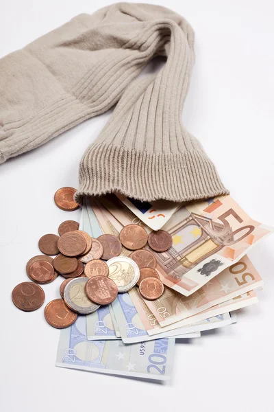 Dinero en un calcetín viejo — Foto de Stock