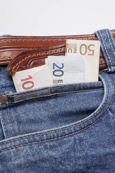 Dinero en jeans — Foto de Stock