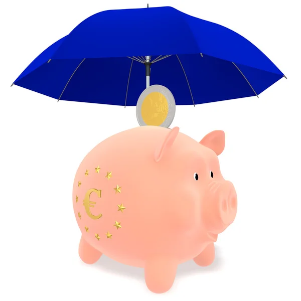 파란 우산 아래 돼지 저금통 — 스톡 사진